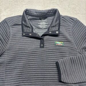 LL Bean Airlight 1/4 Snap Pullover Sweater Womens L Ribbed Quilted Lightweight